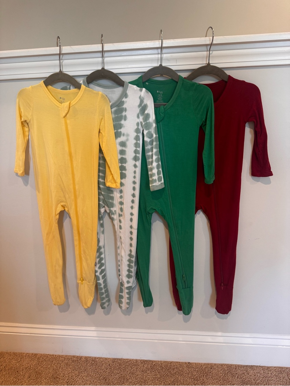 Kyte BABY Yellow, Green Tie-Dye, Emerald & Burgundy Footed One-Pieces